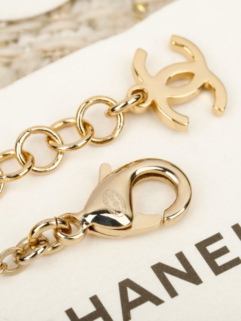 Chanel Gold-Tone Black Enamel Crystal Bow CC Long Necklace - Picture 5 of 6